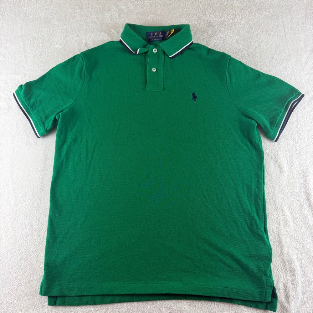 Polo Ralph Lauren Tipped Mesh Polo Shirt Green Mens Medium Classic Fit
